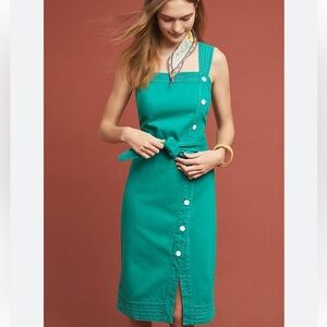 Anthropologie maeve Teal-Green Button-Front Overalls Dress 10